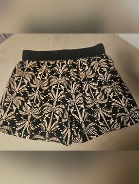 Robert Louis Black and Cream Palm-Print High-Waist Shorts 17" Long